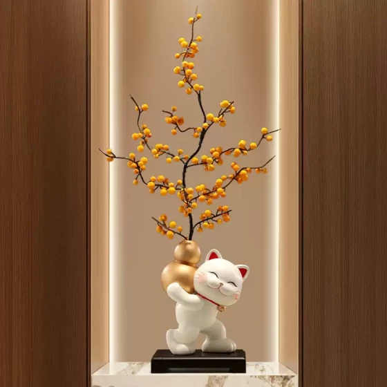 新中式招财猫葫芦花艺花瓶摆件高级感入户门玄关客厅插花装饰礼品