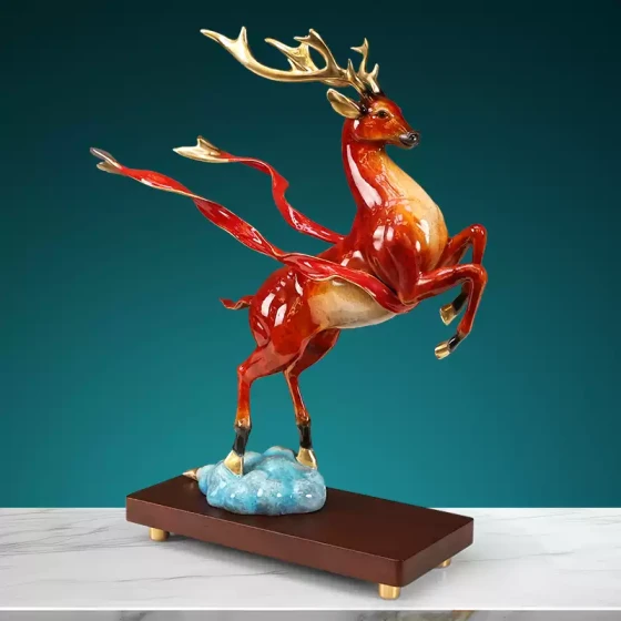 招财缘梅花鹿铜摆件全铜彩绘鹿家居客厅玄关办公室装饰品乔迁礼品