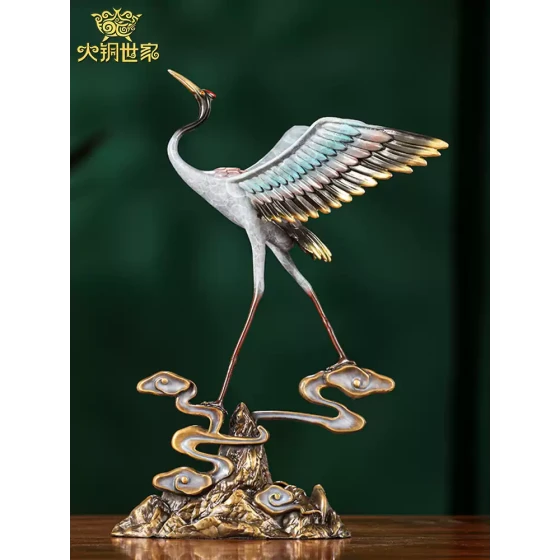 大铜世家仙鹤礼物摆件黄铜松鹤延年家居客厅玄关贺寿工艺品装饰品