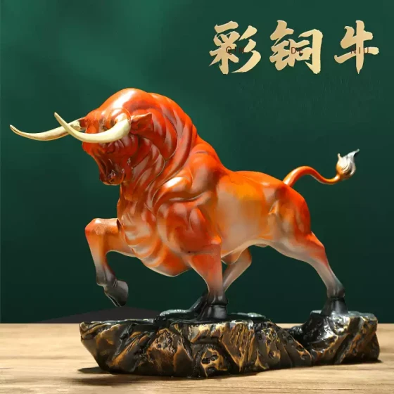 铜牛摆件招财彩铜工艺品办老板公室客厅玄关书房办公桌高端装饰品
