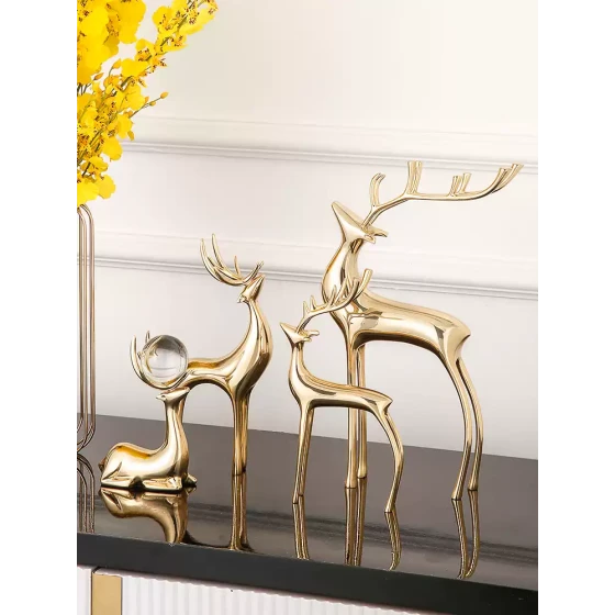 黄铜鹿创意家居摆件轻奢高档现代客厅玄关美式电视柜酒柜软装饰品