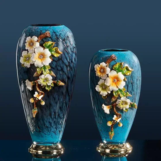 轻奢高端珐琅彩玻璃花瓶摆件客厅玄关欧式家居插花美式家居装饰品