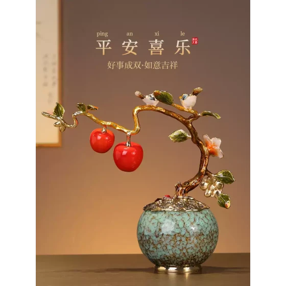 新中式柿柿如意摆件珐琅彩高端轻奢办公室大气装饰品乔迁艺术礼物