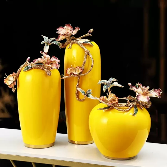 轻奢珐琅彩花瓶美式客厅桌面陶瓷餐桌插花摆件电视柜酒玄关装饰品