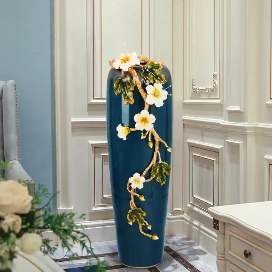 轻奢大号花瓶欧式别墅珐琅彩摆件大型落地装饰干花瓶插花玄关客厅