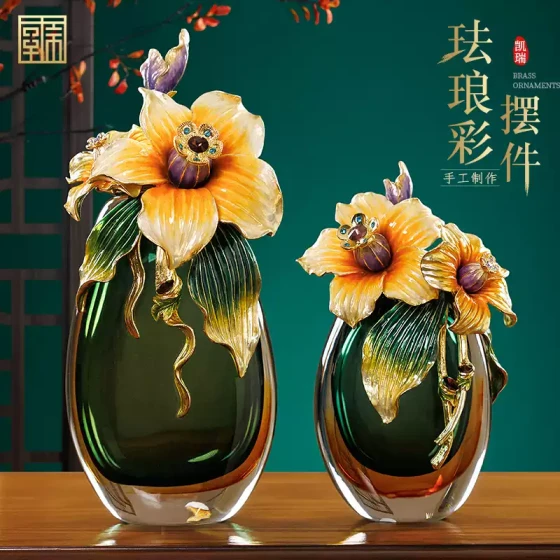 高档珐琅彩轻奢花瓶摆件一对客厅玄关高级感家居装饰乔迁新居礼物