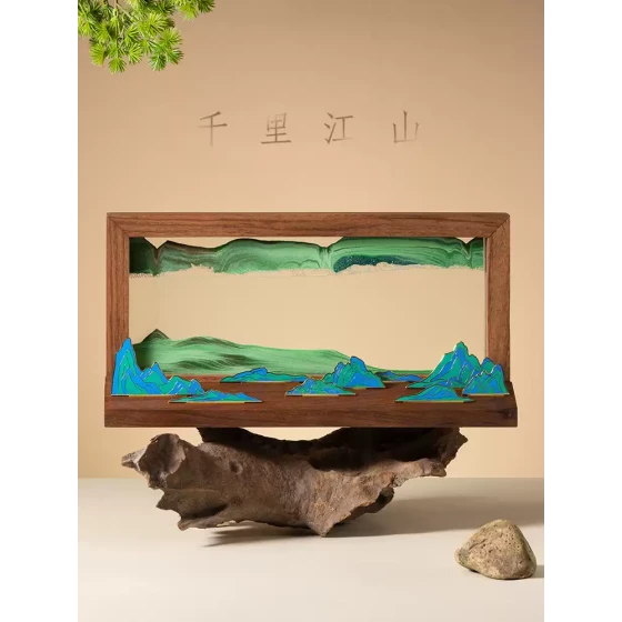 马鹿流沙画千里江山珐琅彩客厅装饰摆件中国风高档刻字定制礼品