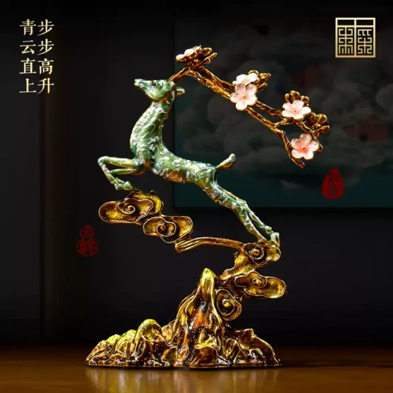 珐琅彩福鹿梅花鹿艺术品创意摆件家居客厅书房酒柜玄关装饰品礼物