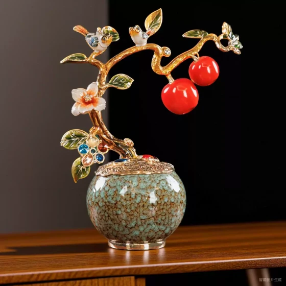 高端珐琅彩平安喜乐摆件客厅高档办公室装饰乔迁新居礼品开业礼物