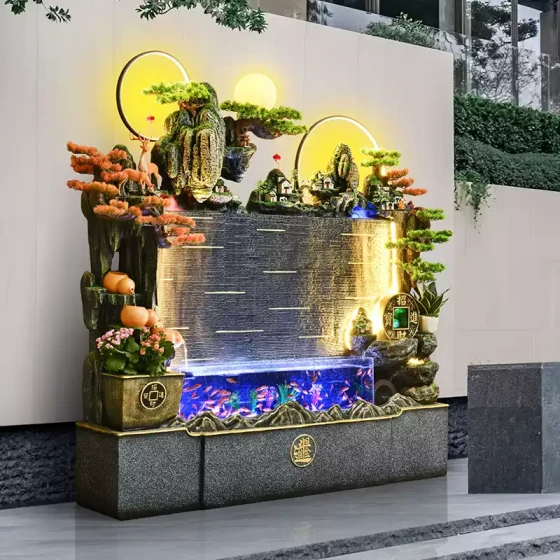 水幕墙假山循环流水酒店落地鱼缸办公室水景观送礼招财屏风摆件