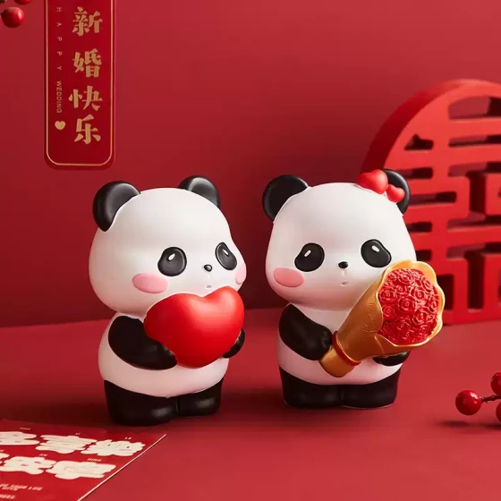 可爱熊猫订婚摆件新婚礼物送新人结婚婚房布置装饰陪嫁送闺蜜礼物