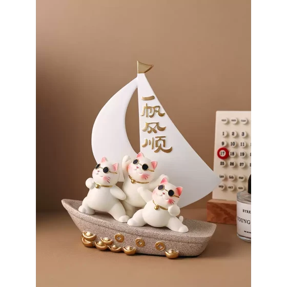贝汉美一帆风顺招财猫摆件家居客厅玄关电视柜装饰品乔迁新居礼品