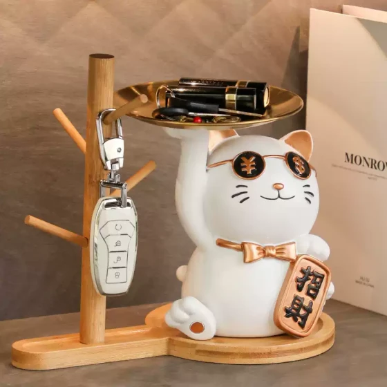 放钥匙收纳摆件招财猫托盘玄关客厅门口进门入户招财家居装饰品