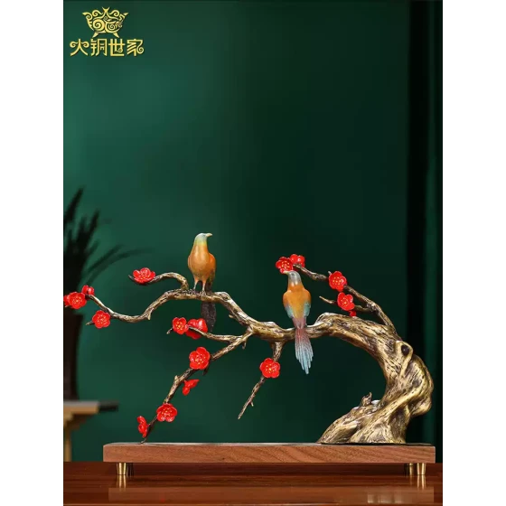大铜世家喜上眉梢黄铜工艺品摆件中式婚房客厅装饰结婚礼物送新人