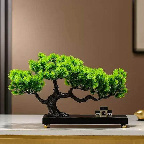 仿真绿植迎客松罗汉松盆景新中式客厅玄关茶几酒柜装饰品禅意摆件